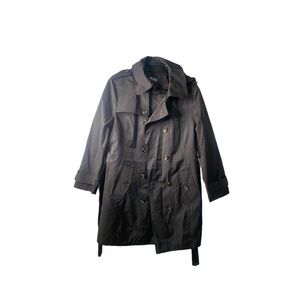 F.O.G Woman’s Double Breasted, Belted, Black Hooded Trench Coat, Size XL NWT